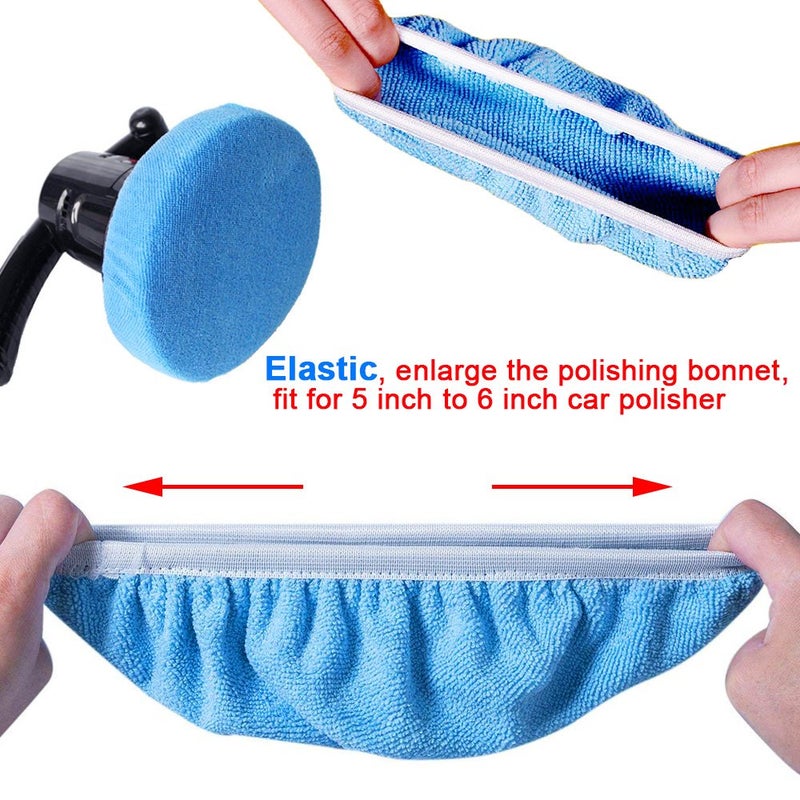 SIQUK 24 Packs Car Polisher Pad Bonnets 5 to 6 Inch Polishing Bonnet with 12 Packs Microfiber Bonnets 4 Packs Waxing Bonnet 6 Packs Non-Woven Buffing Bonnet and 2 Packs Cotton Bonnet - Image 4